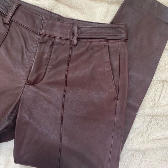 NWOT Vince 100% Lamb Leather Pintuck Cropped Trousers Pants Shiraz Wine - Picture 5 of 9